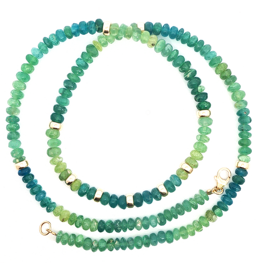 14K Yellow Gold Green Afganite Beaded Necklace