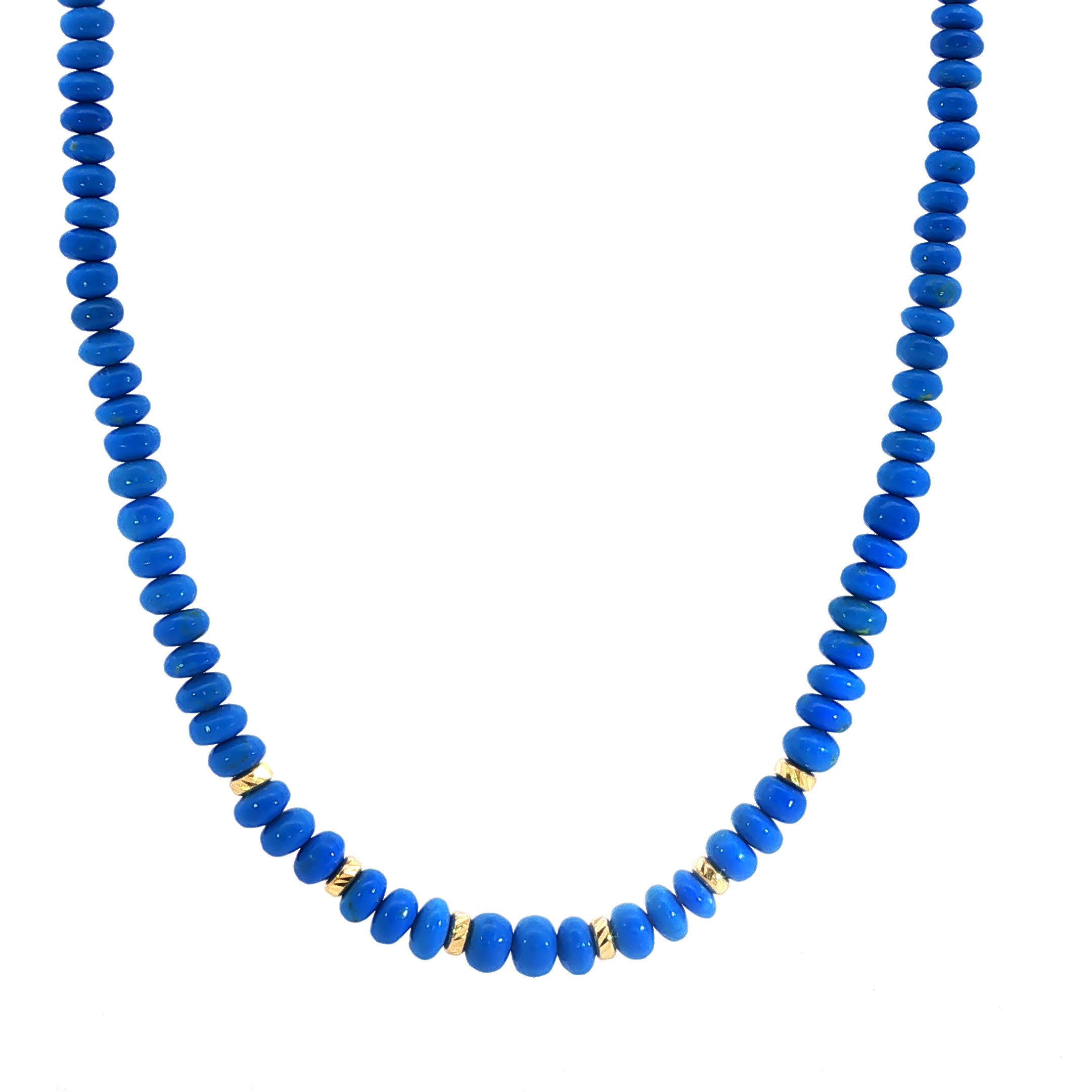 14K Yellow Gold Graduated Ceruleite Beaded Necklace