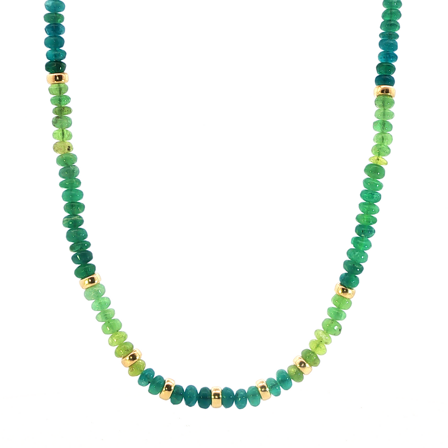 14K Yellow Gold Green Afganite Beaded Necklace
