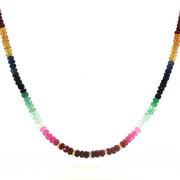 14K Yellow Gold Graduated Vibrant Rainbow Sapphire Beaded Necklace