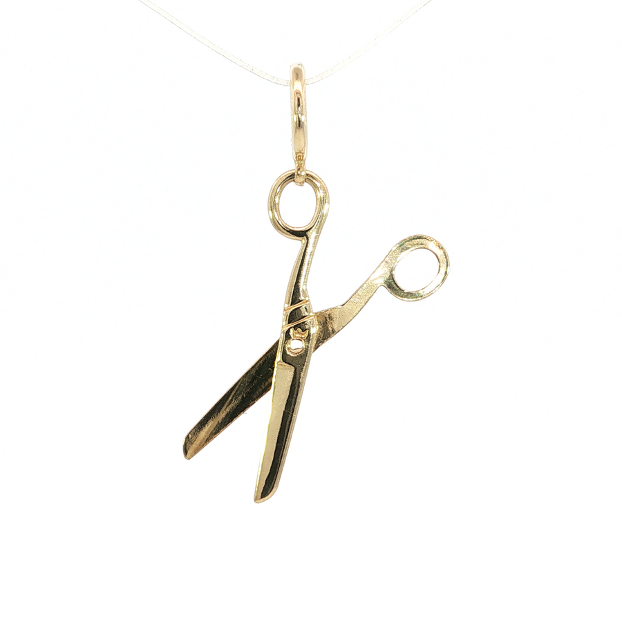 14K Yellow Gold Scissors Rondelle Charm Pendant