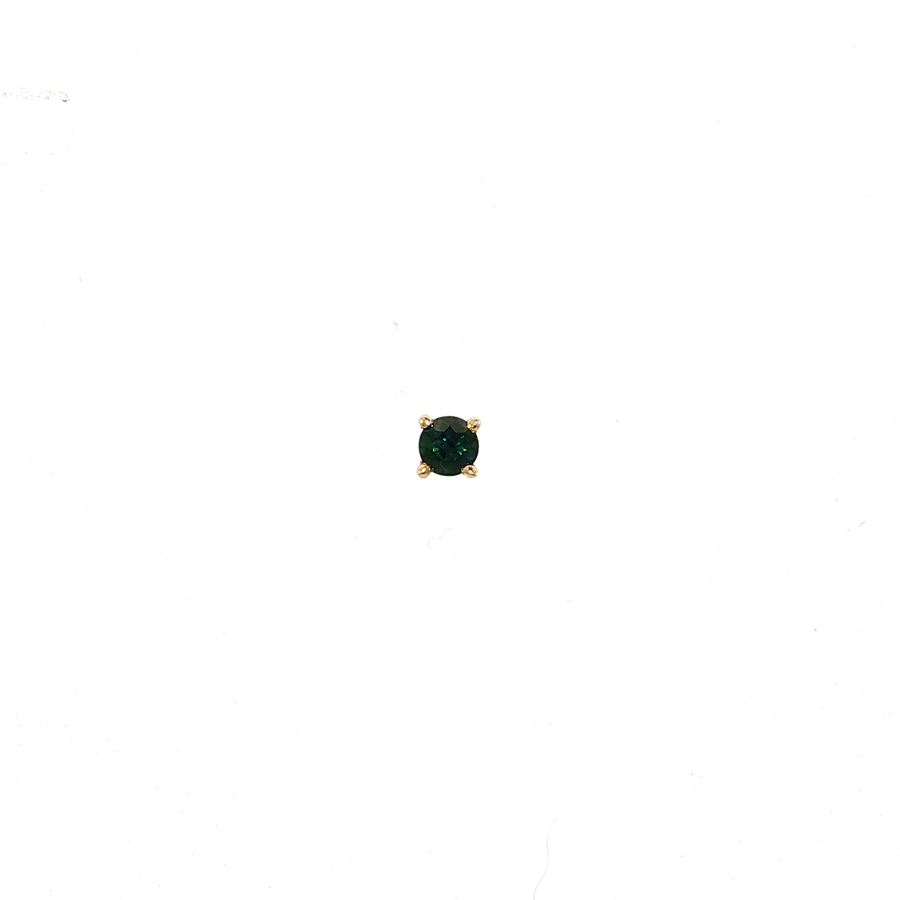 14K Yellow Gold Martini Set Natural Round Cut Green Sapphire Stud Earring