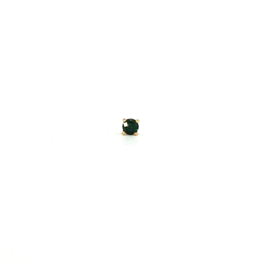 14K Yellow Gold Martini Set Natural Round Cut Green Sapphire Stud Earring