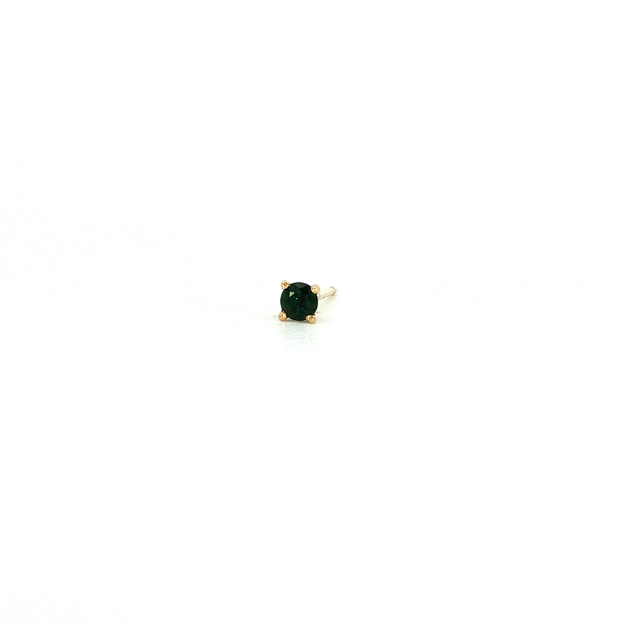 14K Yellow Gold Martini Set Natural Round Cut Green Sapphire Stud Earring