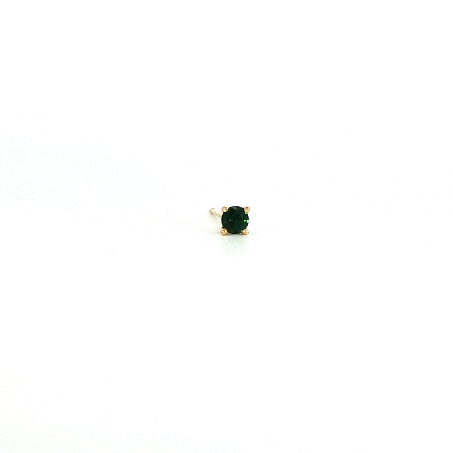14K Yellow Gold Martini Set Natural Round Cut Green Sapphire Stud Earring