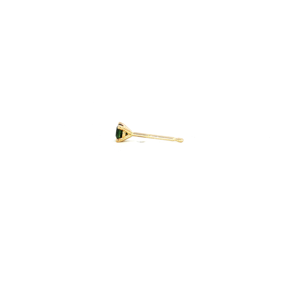 14K Yellow Gold Martini Set Natural Round Cut Green Sapphire Stud Earring