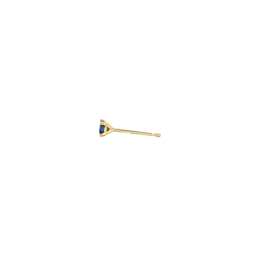 14K Yellow Gold Martini Set Natural Round Cut Blue Sapphire Stud Earring