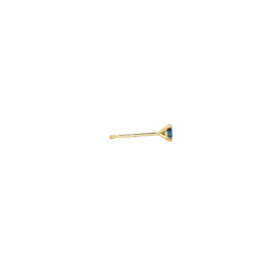 14K Yellow Gold Martini Set Natural Round Cut Blue Sapphire Stud Earring