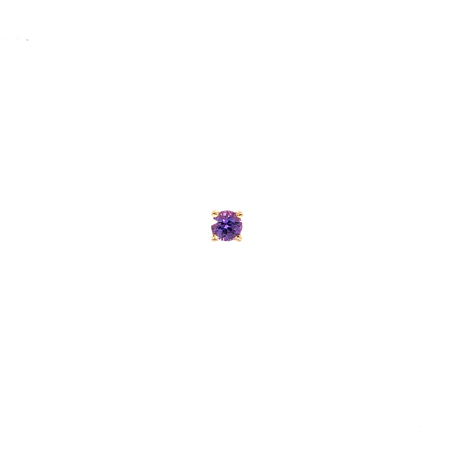 14K Yellow Gold Martini Set Natural Round Cut Purple Sapphire Stud Earring