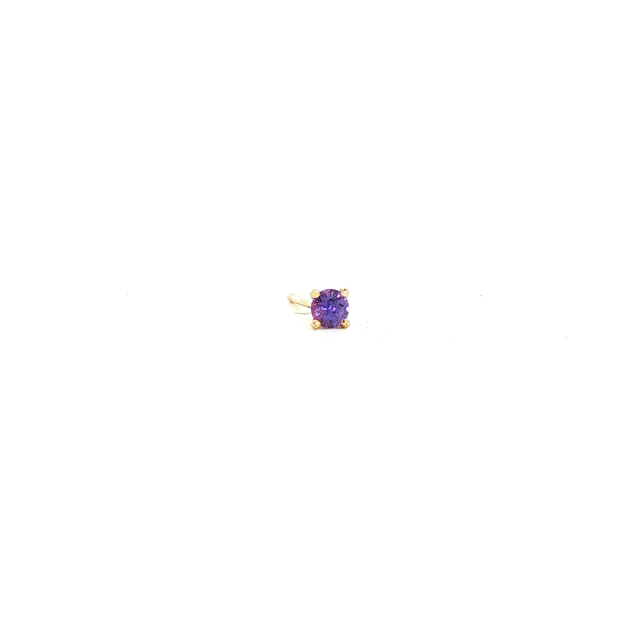 14K Yellow Gold Martini Set Natural Round Cut Purple Sapphire Stud Earring