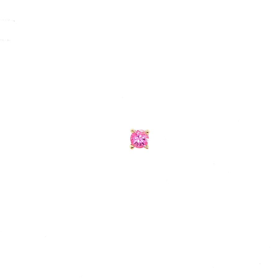 14K Yellow Gold Martini Set Natural Round Cut Pink Sapphire Stud Earring