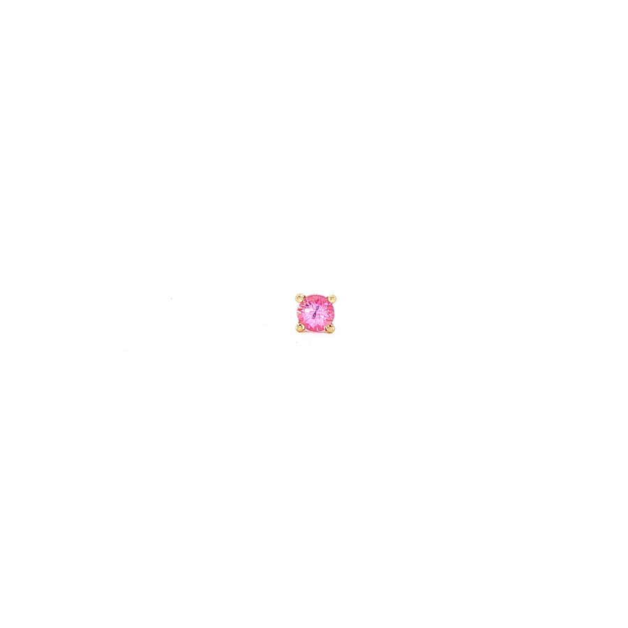 14K Yellow Gold Martini Set Natural Round Cut Pink Sapphire Stud Earring
