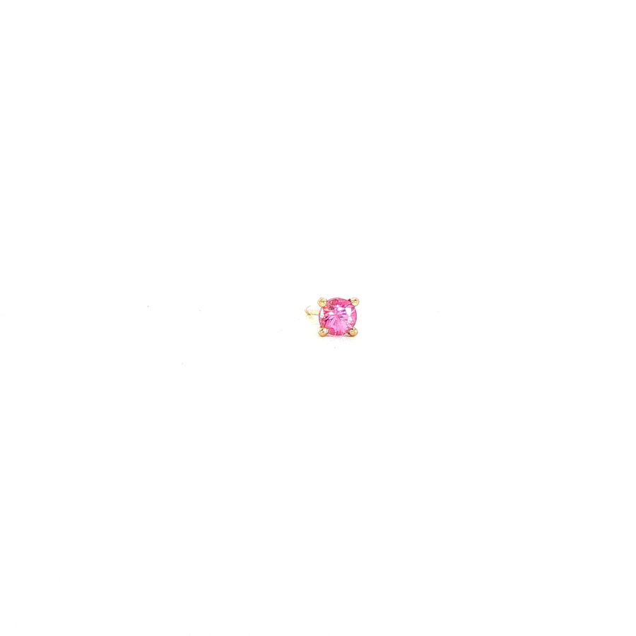 14K Yellow Gold Martini Set Natural Round Cut Pink Sapphire Stud Earring