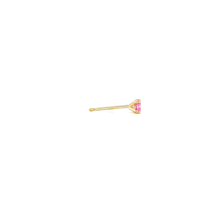 14K Yellow Gold Martini Set Natural Round Cut Pink Sapphire Stud Earring