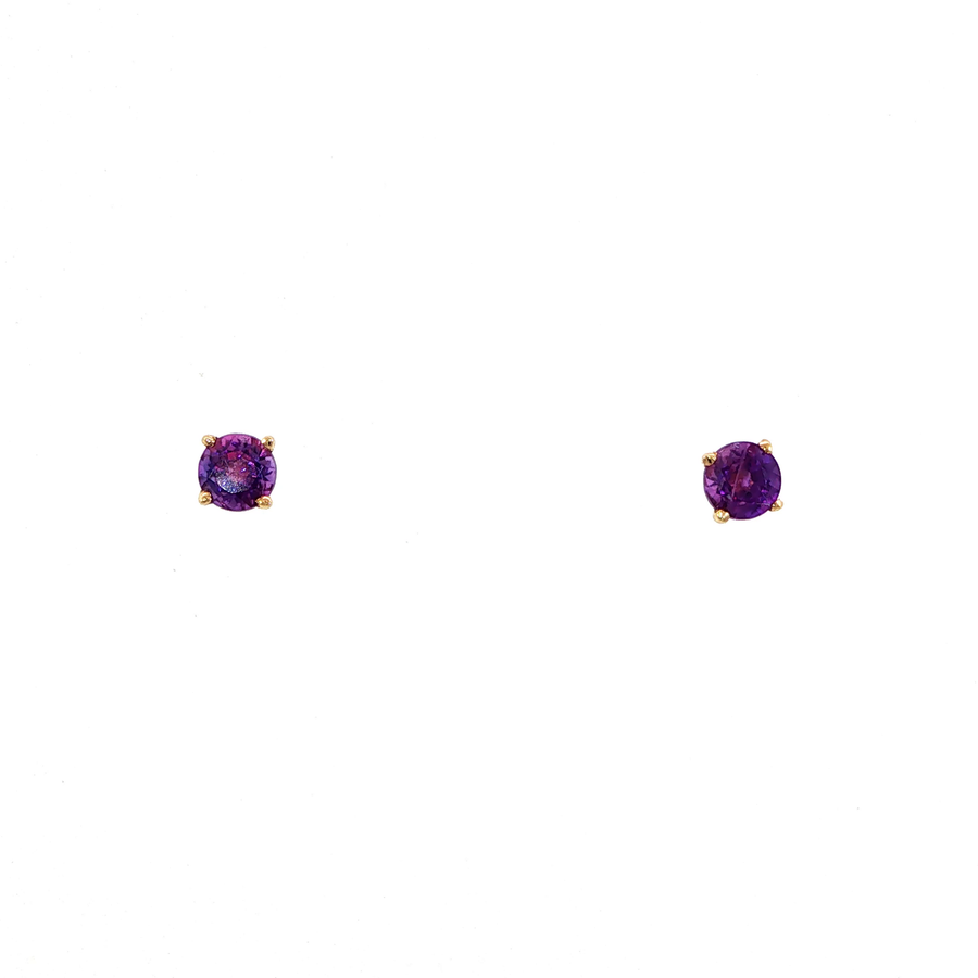 14K Yellow Gold Martini Set Amethyst Stud Earrings