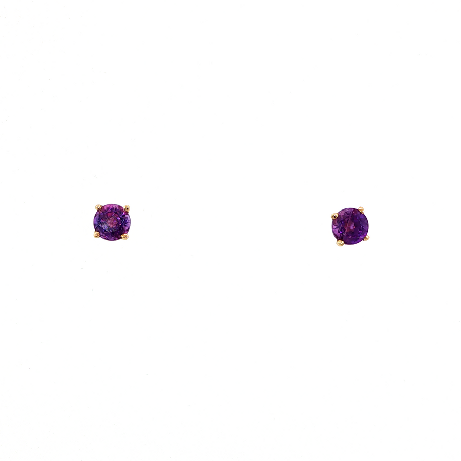 14K Yellow Gold Martini Set Amethyst Stud Earrings