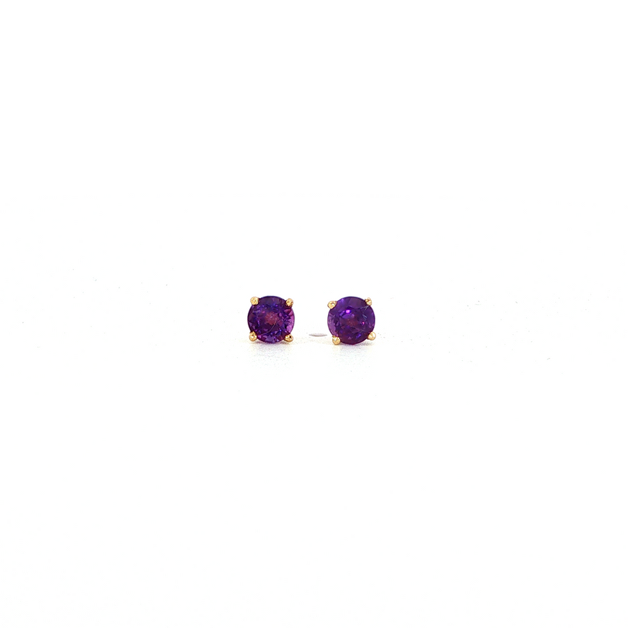 14K Yellow Gold Martini Set Amethyst Stud Earrings