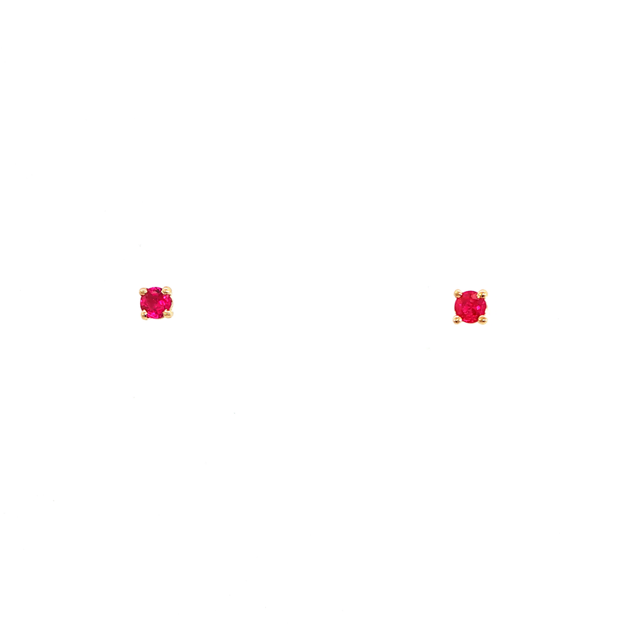 14K Yellow Gold Martini Set Pink Ruby Stud Earrings