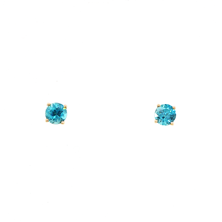 14K Yellow Gold Martini Set Blue Zircon Stud Earrings