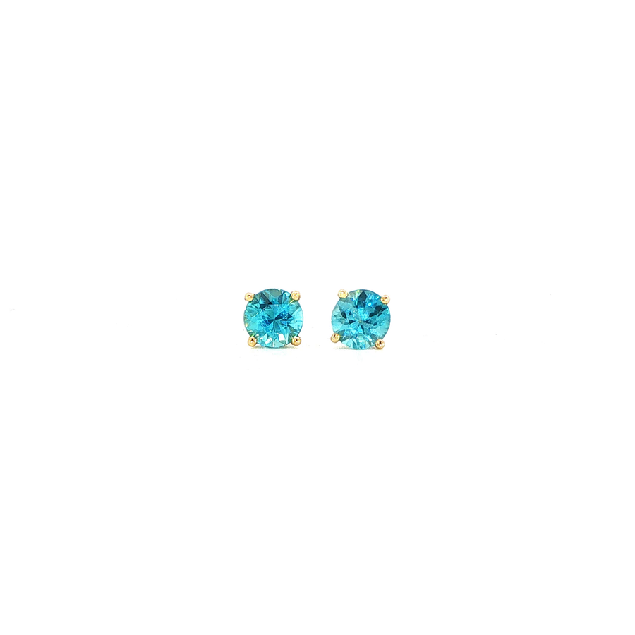 14K Yellow Gold Martini Set Blue Zircon Stud Earrings