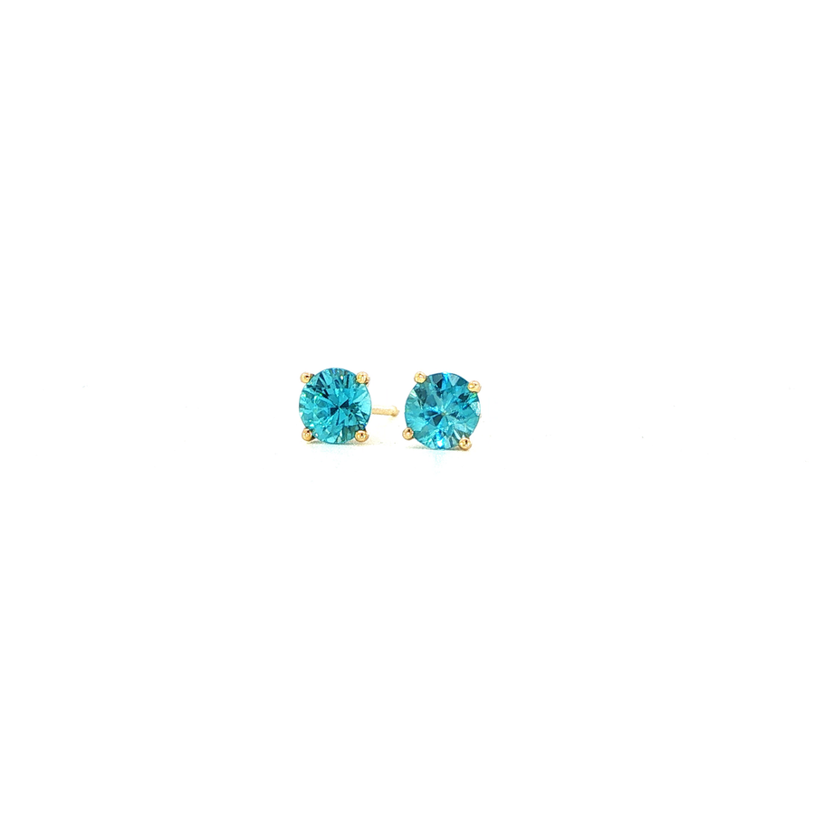 14K Yellow Gold Martini Set Blue Zircon Stud Earrings