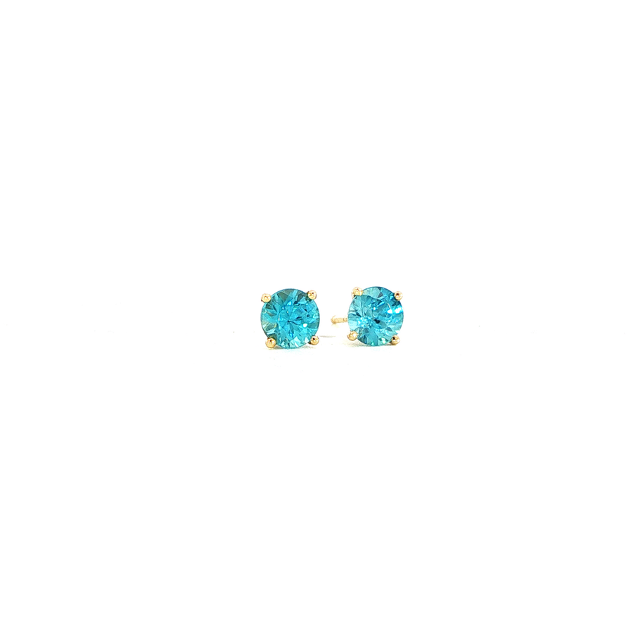 14K Yellow Gold Martini Set Blue Zircon Stud Earrings