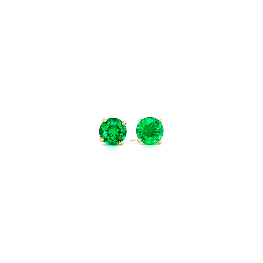 14K Yellow Gold Martini Set Emerald Stud Earrings
