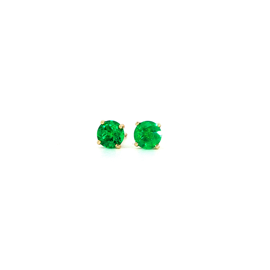 14K Yellow Gold Martini Set Emerald Stud Earrings