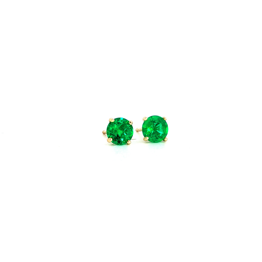 14K Yellow Gold Martini Set Emerald Stud Earrings