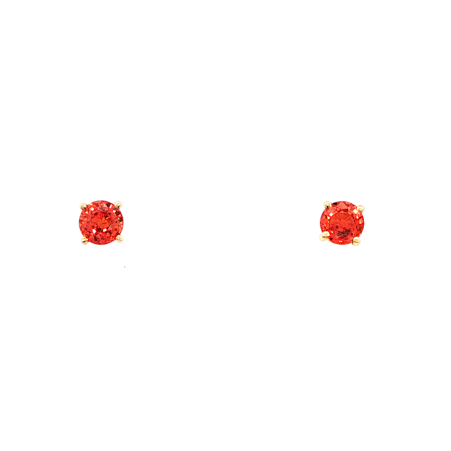 14K Yellow Gold Martini Set Orange Sapphire Stud Earrings
