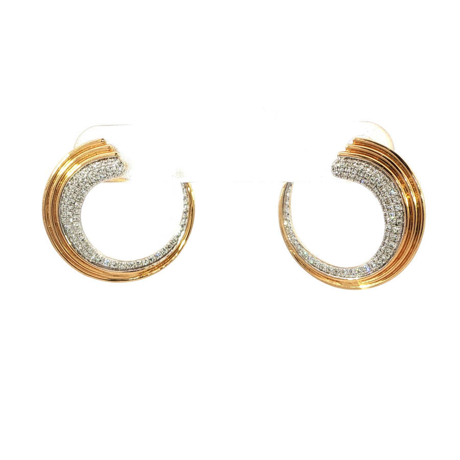 14K Yellow and White Gold Front Back Hoop Diamond Earrings