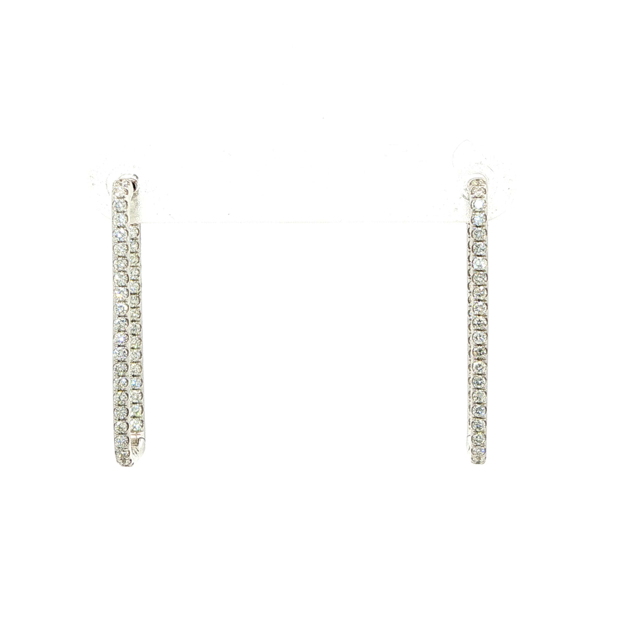 14K White Gold Rectangular Hoop Diamond Earrings