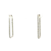14K White Gold Rectangular Hoop Diamond Earrings