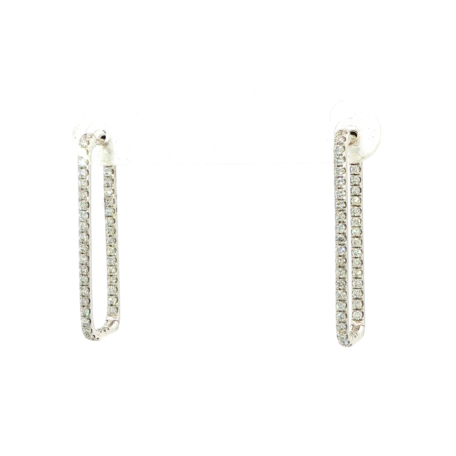 14K White Gold Rectangular Hoop Diamond Earrings