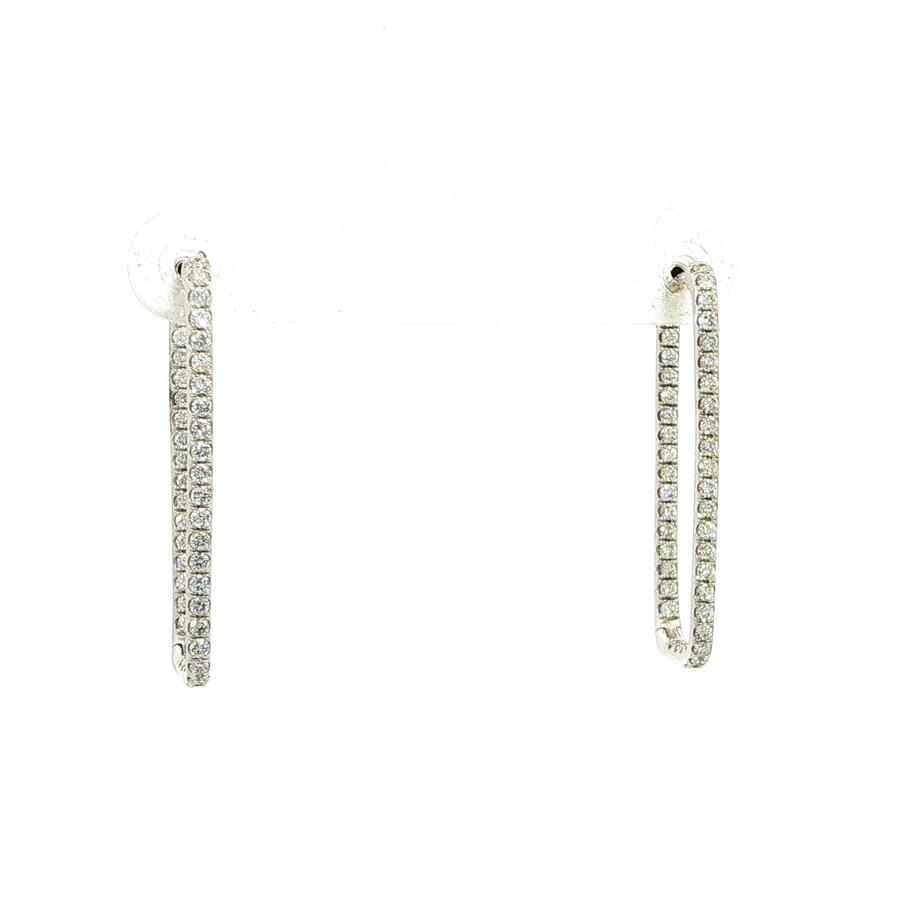14K White Gold Rectangular Hoop Diamond Earrings