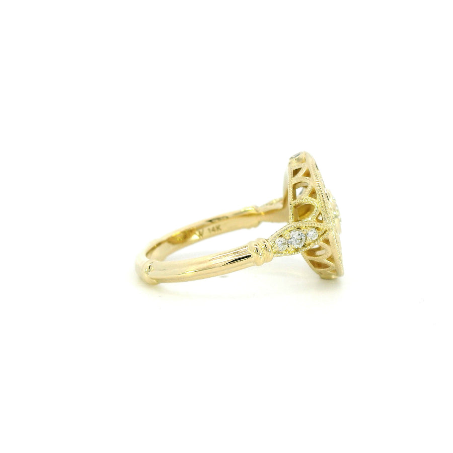 14K Yellow Gold Vintage Inspired Emeralds and Lab Diamonds Compass Amulet Ring