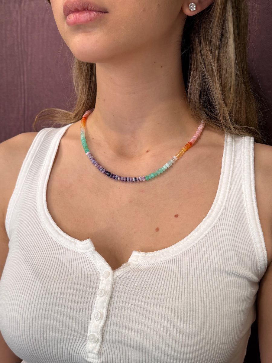 14K Yellow 'Opals Around the World' Purple Center Beaded Necklace
