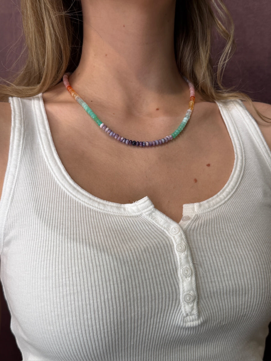 14K Yellow 'Opals Around the World' Purple Center Beaded Necklace