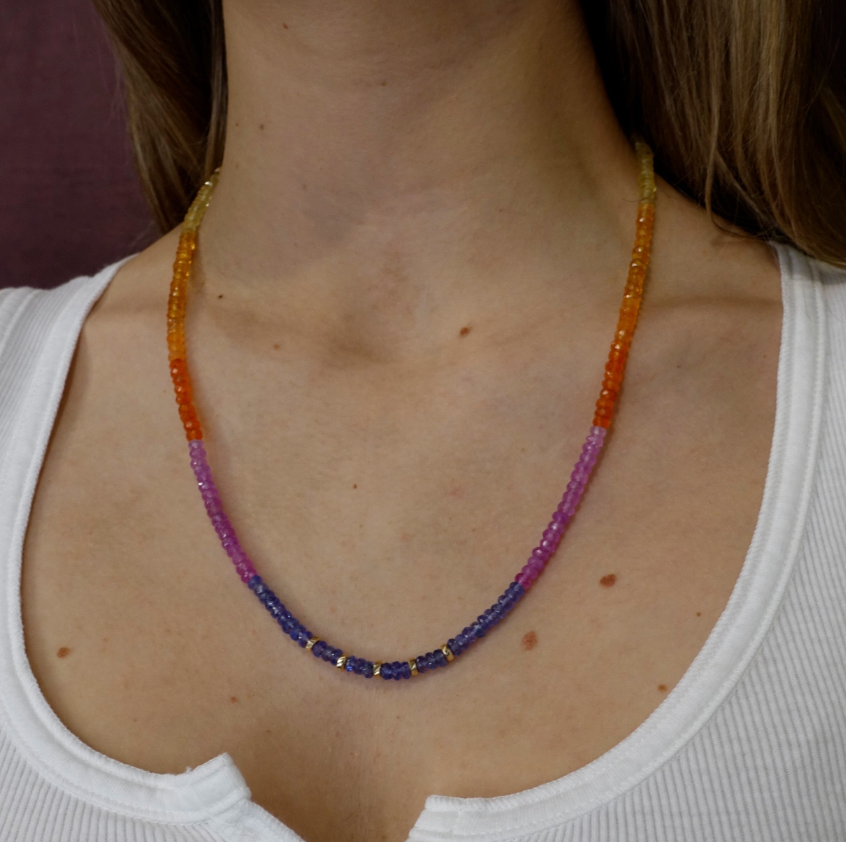 14K Yellow Gold Unicorn Sunset Beaded Necklace