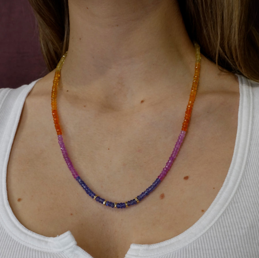 14K Yellow Gold Unicorn Sunset Beaded Necklace