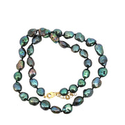 Yellow Gold Filled Magenta Knotted Baroque Dark Pearl Necklace