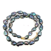 Yellow Gold Filled Blue Knotted Baroque Dark Pearl Necklace