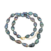 Yellow Gold Filled Pistachio Knotted Baroque Dark Pearl Necklace