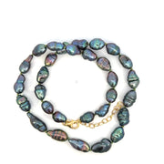 Yellow Gold Filled Pistachio Knotted Baroque Dark Pearl Necklace