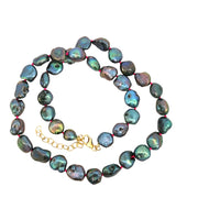 Yellow Gold Filled Magenta Knotted Baroque Dark Pearl Necklace