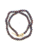 Yellow Gold Filled Magenta Knotted Round Dark Pearl Necklace