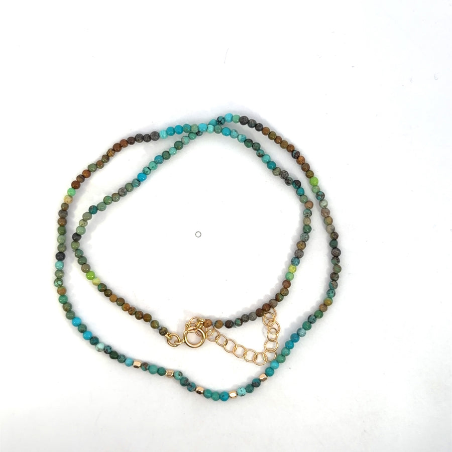 Yellow Gold Filled Turquoise Round Polished Beaded Necklace