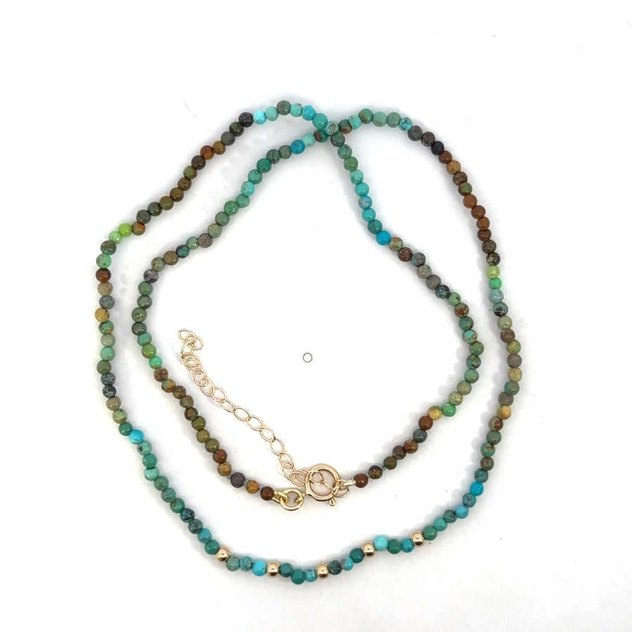 14K Yellow Gold Torquoise 2.5mm Round Polished Beads 5 Gold Round Beaded Necklace