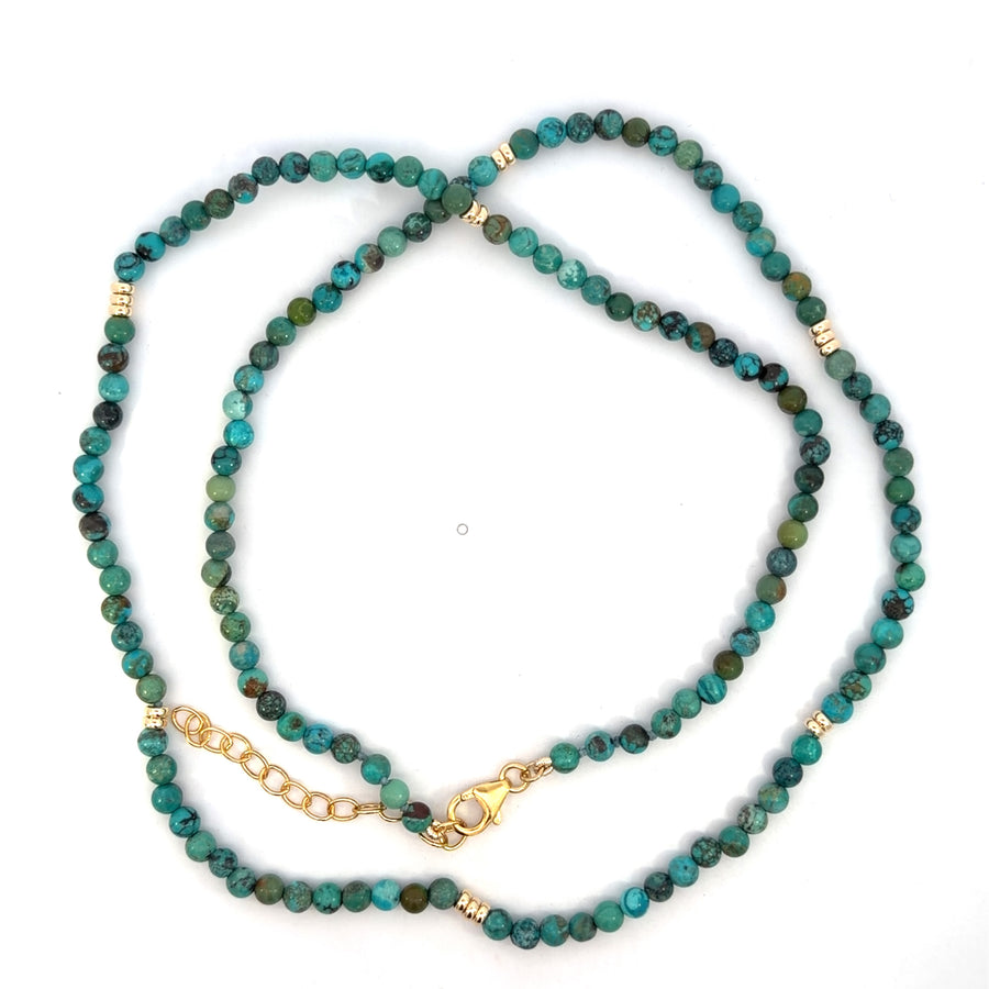 Yellow Gold FIlled Round Polished Turquoise 4mm Beaded Necklace