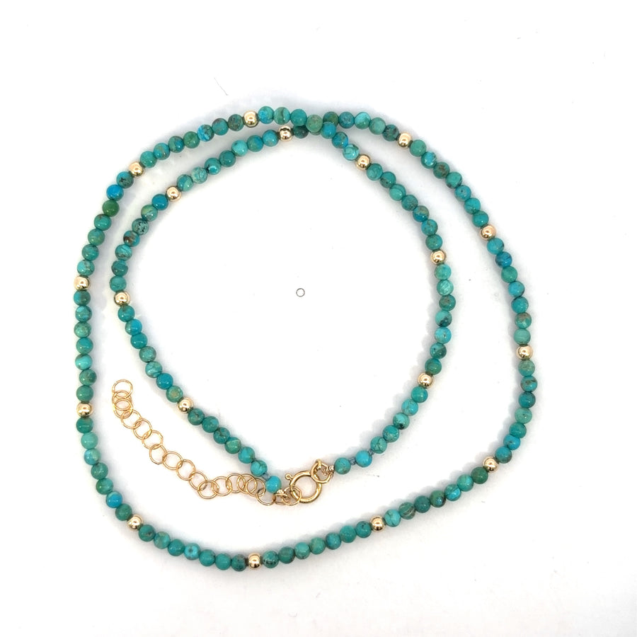 Yellow Gold FIlled Round Polished Turquoise 3mm Beaded Necklace